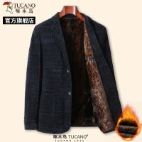 啄木鸟冬季男士加绒加厚呢子西服中年保暖爸爸装单西外套上衣服C