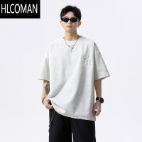 HLCOMAN冰雾蓝短袖t恤男生夏季新款青少年宽松休闲百搭潮牌半截袖体恤