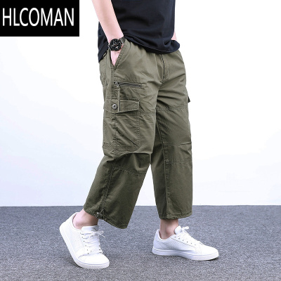 HLCOMAN夏季男士八分裤男休闲裤宽松直筒裤七分裤男生工装裤短裤潮流
