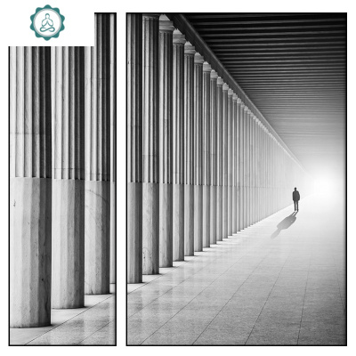 封后(FENGHOU)现代简约黑白建筑空间装饰画客厅挂画设计师工业c433-2左50x150+右100x150经壁饰