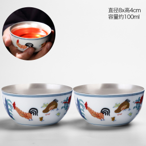 家柏饰(CORATED)鎏银主人杯单杯个人杯银茶杯陶瓷茶杯银杯茶碗单只小茶杯小号
