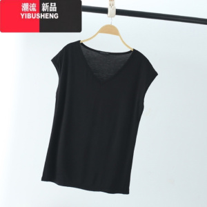 YIBUSHENG薄款无袖T恤女莫代尔季纯色V领短袖上衣宽松大码休闲背心打底衫