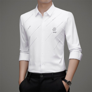 长袖衬衫男士新款秋季商务休闲印花衬衣男士时尚上衣