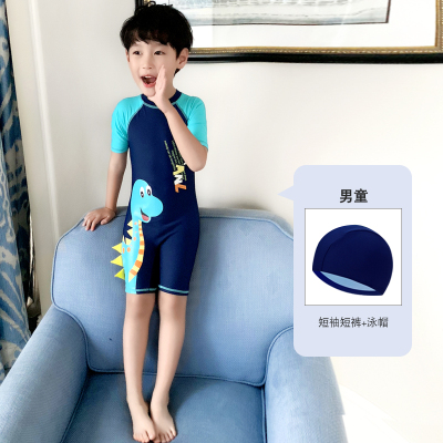七色王国儿童泳衣女童男童小童连体中大童长袖男孩宝宝可爱温泉泳装游泳衣