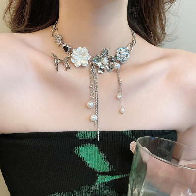 小众设计高级感花朵流苏珍珠项链女轻奢气质个性时尚百搭锁骨链送女朋友老婆情人节七夕生日礼物
