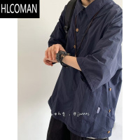 HLCOMANcityboy日系复古工装短袖衬衫男女设计感休闲宽松半袖衬衣外套潮