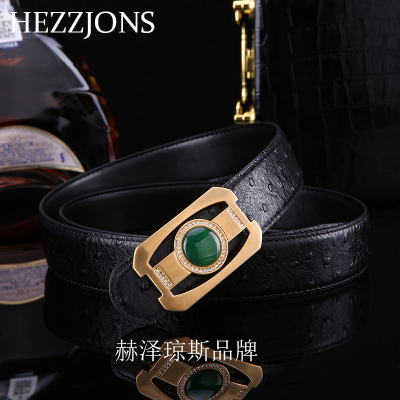 赫泽琼斯HEZZJONS男士皮带进口意大利牛皮腰带青中年商务休闲裤腰带男神潮流简约真皮宝石扣个性皮带黑色