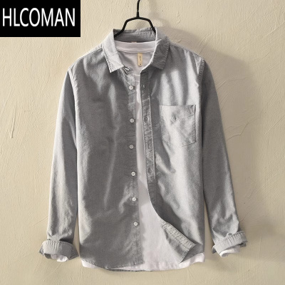 HLCOMAN长袖衬衫男夏季薄款青年纯色寸衫日系潮流简约男士衬衣