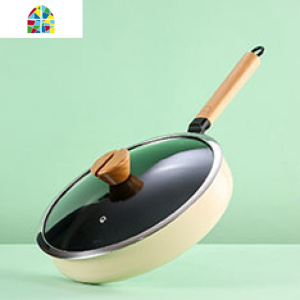 生活原本牛排平底锅不粘煎锅家用烙饼锅煎蛋锅电磁炉通适用 FENGHOU 奶油杏色-黑立盖送木铲