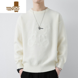 YANXU保暖毛衣男士圆领宽松打底针织衫小熊线衣加绒加厚款男装