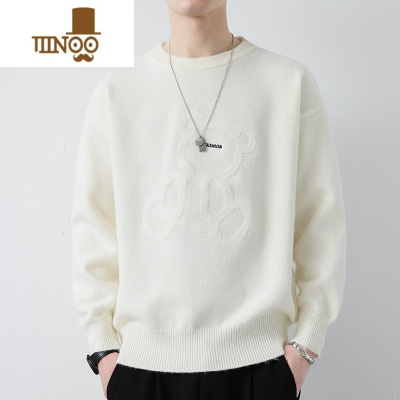 YANXU保暖毛衣男士圆领宽松打底针织衫小熊线衣加绒加厚款男装