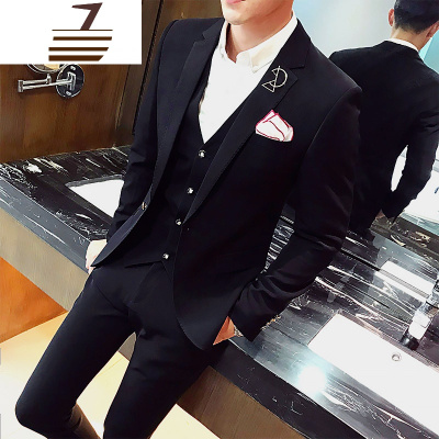 NEWLAKE原创设计西装男套装三件套纯色时尚帅气修身韩版伴郎新郎结婚礼服