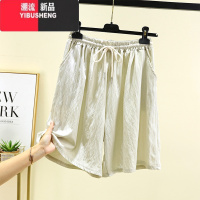 YIBUSHENG新款人棉短裤女季宽松阔腿裤高腰显瘦五分裤松紧腰休闲裤薄款