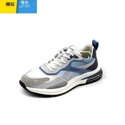 聚范新款男鞋圆头平底深口网面休闲鞋低帮系带四季运动鞋