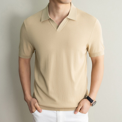 男士春夏新款短袖T恤轻薄亲肤透气商务休闲舒适翻领轻奢简约