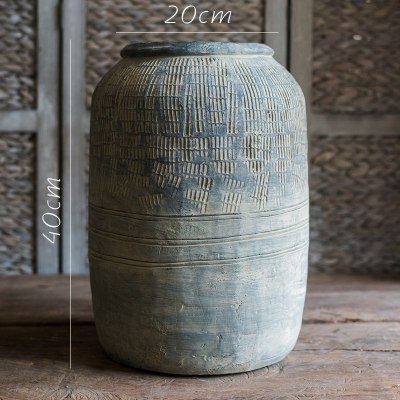 家柏饰(CORATED)非洲艺术老罐 复古工艺水泥罐坛子花瓶花盆花器民族风 网纹柱罐(大)需打孔请备注 大