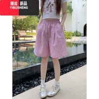 YIBUSHENG清甜日~格子阔腿短裤女经典百搭宽松休闲裤简约显瘦中裤
