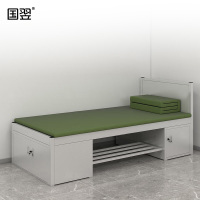 国翌 GY-YJC-209081单人床制式营具床宿舍床钢制床储物床带鞋柜金属床 2000*900*810mm