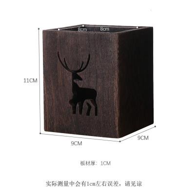 创意时尚可爱笔筒实木中式复古化妆刷桌面收纳盒办公室办公用品三维工匠