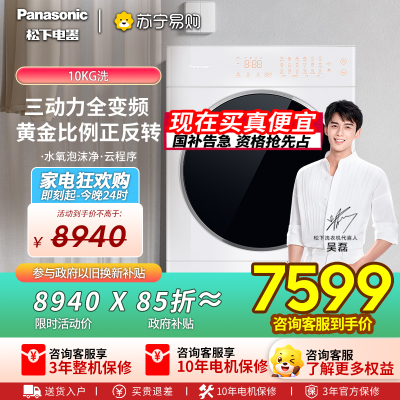 松下(Panasonic)[吴磊同款]白月光Queen女王款 10kg变频热泵烘干机 家用干衣机 全变频NH-X1FR6