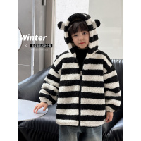童酷儿童冬季新款湖州织里童装可爱宝宝条纹毛绒耳朵男童外套