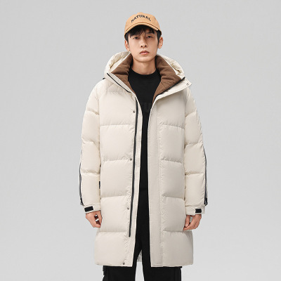 中长款白鸭绒羽绒服男士新款秋冬季潮牌防寒加厚保暖连帽男装外套