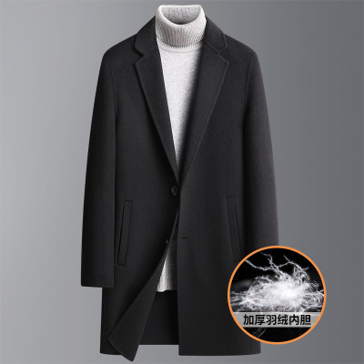 秋冬新款百搭羽绒脱卸内胆双面呢羊毛大衣男士中长呢大衣大码男装