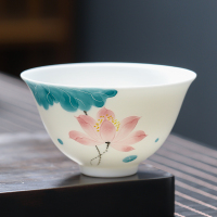 MULTIPOTENT功夫茶杯手绘白瓷主人杯个人杯品茗杯沁杯-语荷精美伴手礼盒套装