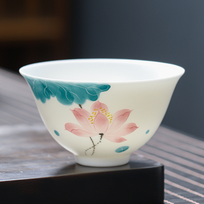 MULTIPOTENT功夫茶杯手绘白瓷主人杯个人杯品茗杯沁杯-语荷精美伴手礼盒套装