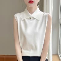 翻领针织马甲春秋新款女士修身显瘦打底衫温柔风短款背心