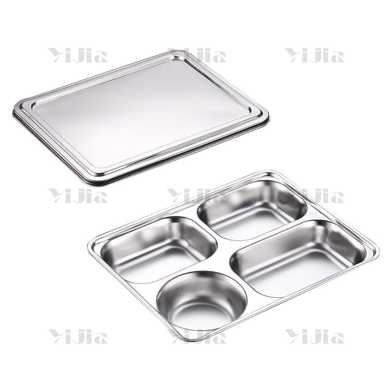 翌嘉YJ40625044 201不锈钢分格餐盘带盖食堂中式饭盘 深圆四格