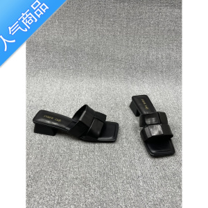 SUNTEK女鞋2023夏季新款编织露趾粗跟外穿一字拖鞋凉拖高跟鞋