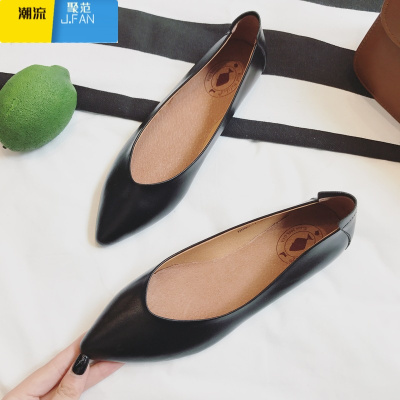 聚范头层奶奶鞋女平底尖头浅口软鞋孕妇百搭豆豆职业工作鞋女