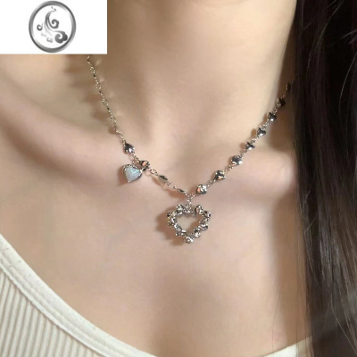 JiMi十里间[真的是爆甜~]简约冷淡INS风桃心项链休闲感银色锁骨链