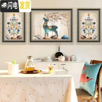 三维工匠2020年新款钻石画满钻客厅发财鹿三联画手工水晶点贴砖 满钻[200*75cm]铝合金带玻璃背板画框联系客十字绣