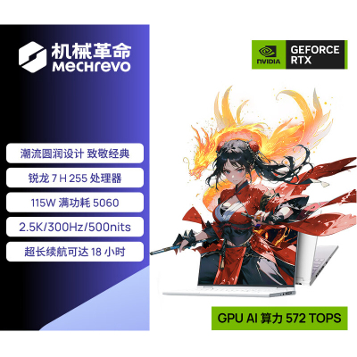 机械革命(MECHREVO)翼龙16X 2025款 16英寸旗舰游戏本 强芯学生设计笔记本电脑 定制 锐龙版R7 H 255/RTX5060 64G 1T 2.5K 鹤羽白