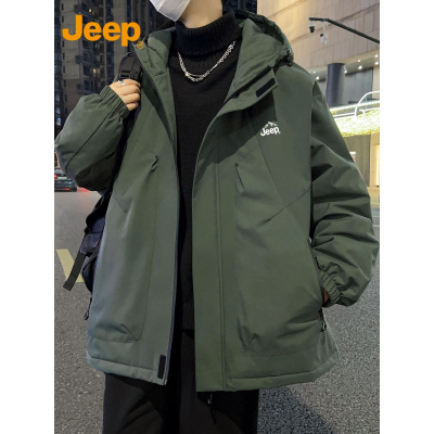 Jeep吉普连帽棉衣男士冬季加厚保暖冲锋上衣防风工装棉服外套男装