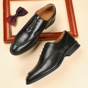 牛津鞋皮鞋男棕色新款商务英伦正装婚礼鞋尖头系带男鞋休闲潮