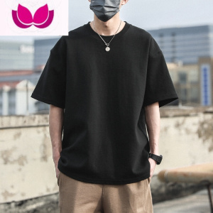 七斓夏季纯色男士短袖T恤宽松上衣服潮牌半袖体恤港风打底衫