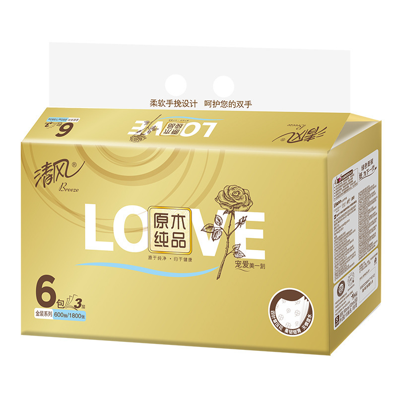 清风原木金装抽纸 3层100抽/包 YB.6包装BR62SJIP-2提