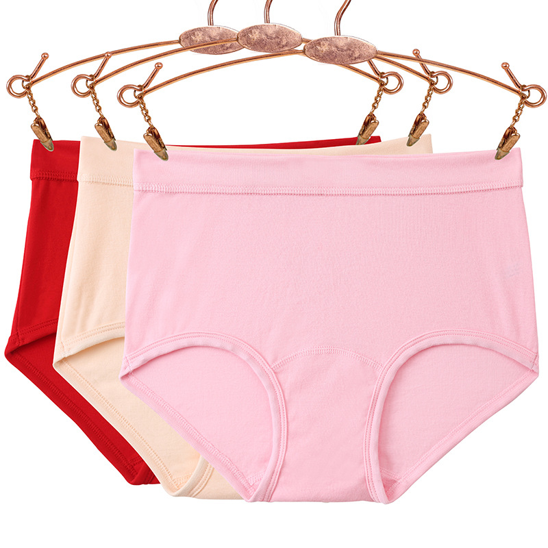 红色女士内裤纯棉高腰中老年人妈妈短裤全棉透气三角裤大码短裤头