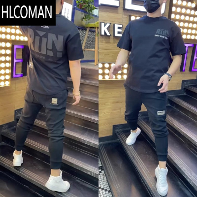 HLCOMAN2025新款潮牌刺绣大字母短袖t恤男士夏季百搭ins潮流半袖上衣