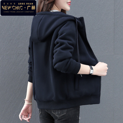 广赫加绒加厚卫衣女开衫秋冬2020年新款韩版宽松棉休闲上衣连帽外套卫衣