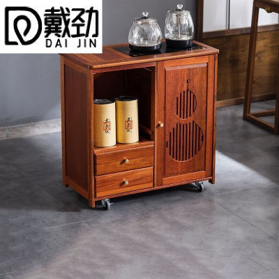 戴劲实木移动茶水柜茶桌边柜泡茶台烧水壶一体边柜单门双抽煮茶电器