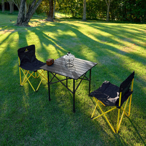 错山 小方桌组合露营桌椅三件套 黑色 一桌两椅 U-03