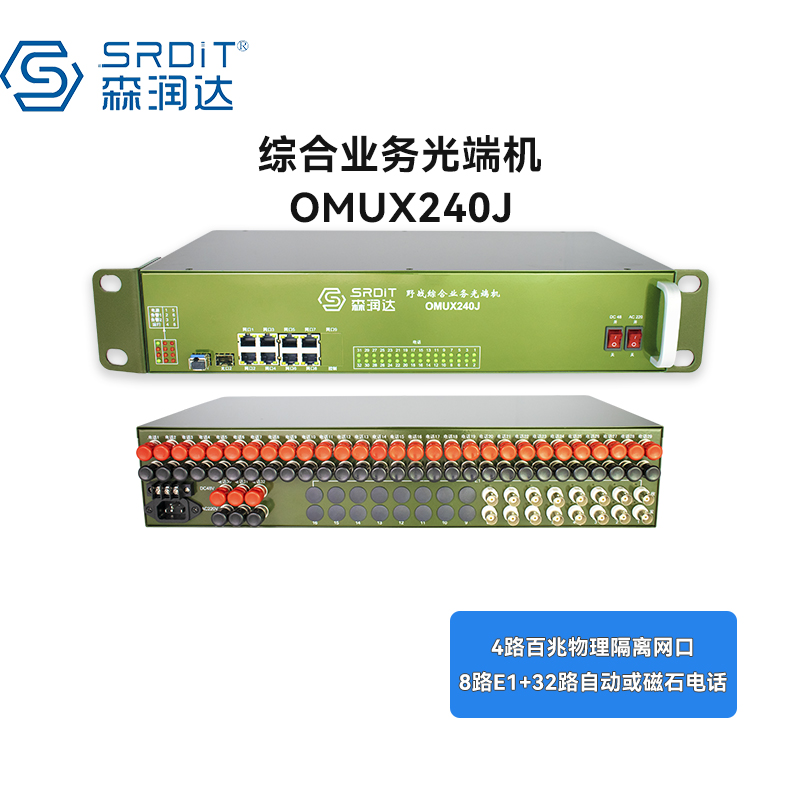 SRDIT森润达野外综合业务光端机PCM复用器OMUX240J物理隔离百兆自动电话 i4F8E32P(光+E1)