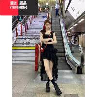 YIBUSHENG甜辣妹小飞袖吊带连衣裙女法式高级感茶歇公主裙收腰拖尾长裙子