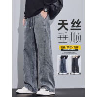 牛仔裤男秋季新款宽松直筒雪花休闲裤美式高街潮牌运动长裤子