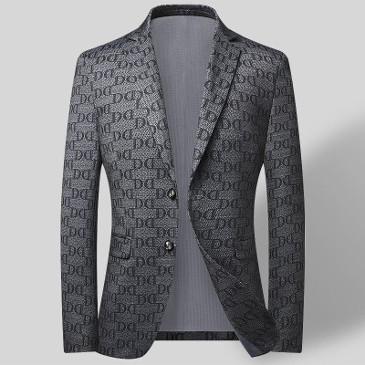 西装春秋新款男式休闲西服韩版修身西装男士印花西服上衣