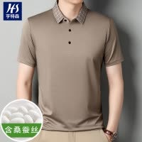 夏季新款蚕丝翻领T恤男轻熟休闲中年薄款翻领透气男士polo衫
